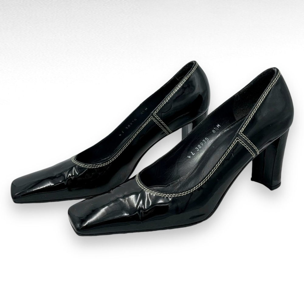 Stuart Weitzman Pointed Square Toe Heel Pump Shoes Black Y2K Office Size 8.5
